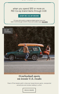REI’s Spring email newsletter featuring a CTA